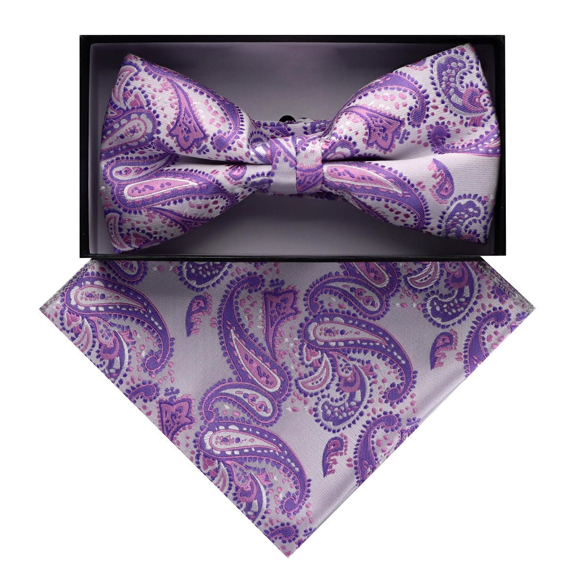 Vittorio Farina Men's Paisley Design Satin Bow Tie & Pocket Square in Gift Box