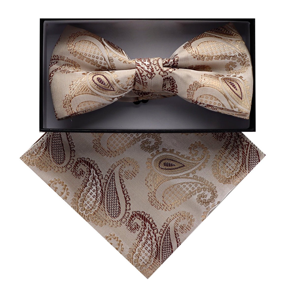 Vittorio Farina Men's Paisley Design Satin Bow Tie & Pocket Square in Gift Box
