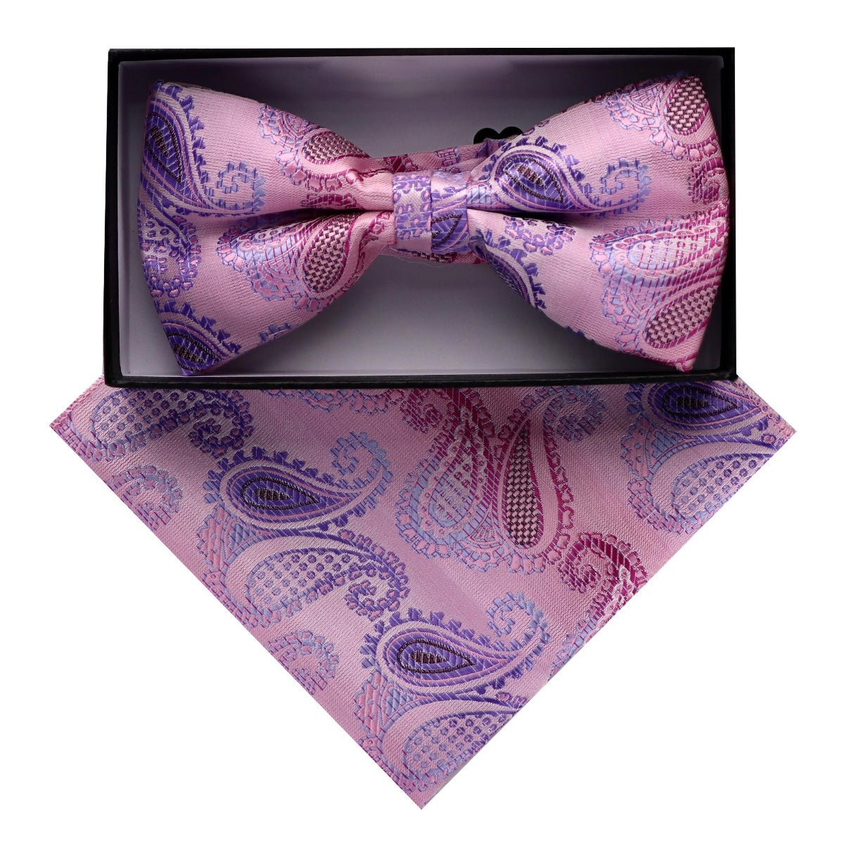 Vittorio Farina Men's Paisley Design Satin Bow Tie & Pocket Square in Gift Box