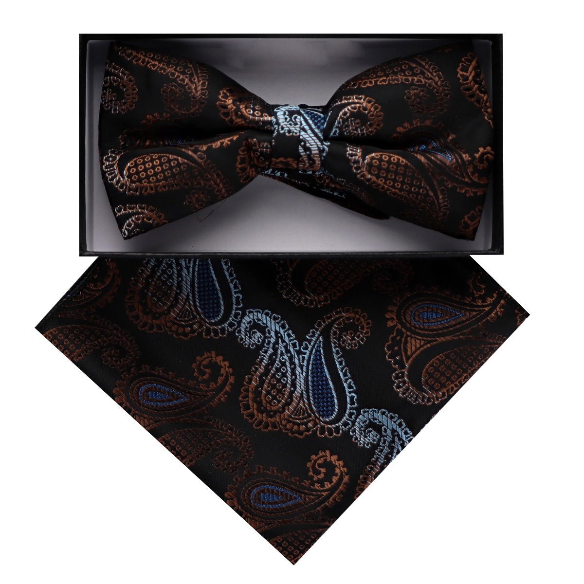Vittorio Farina Men's Paisley Design Satin Bow Tie & Pocket Square in Gift Box