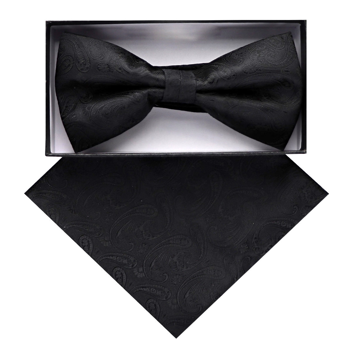 Vittorio Farina Men's Paisley Design Satin Bow Tie & Pocket Square in Gift Box