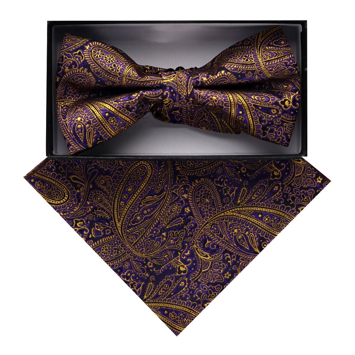Vittorio Farina Men's Paisley Design Satin Bow Tie & Pocket Square in Gift Box