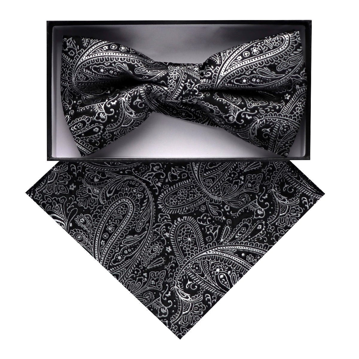 Vittorio Farina Men's Paisley Design Satin Bow Tie & Pocket Square in Gift Box