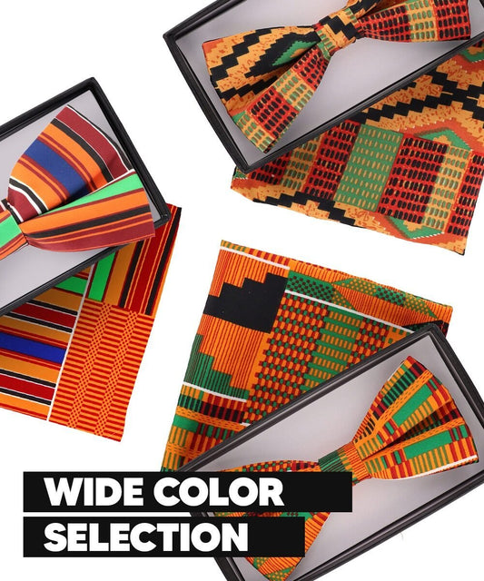 Vittorio Farina Men's Kente Satin Bow Tie & Pocket Square in Gift Box