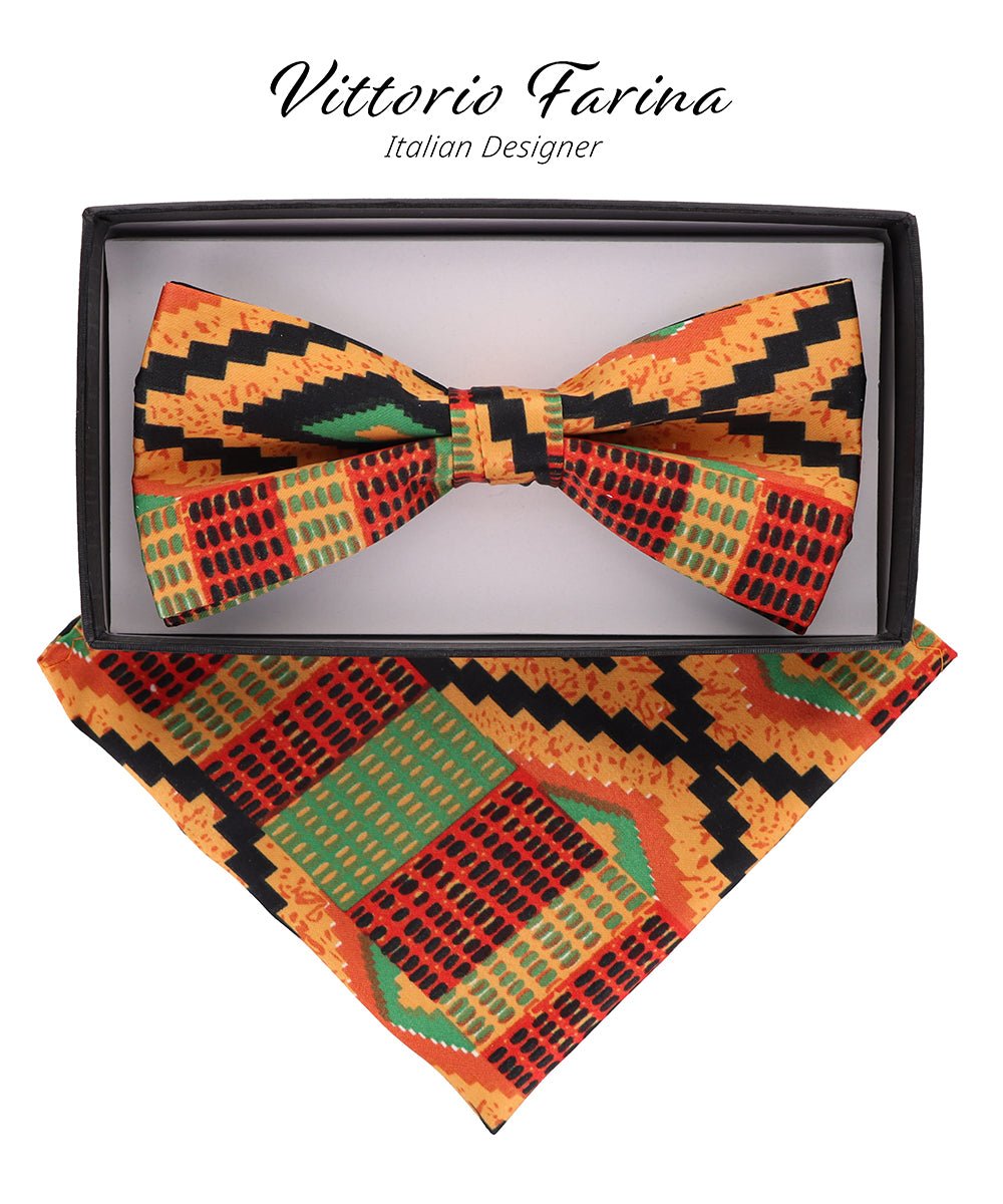 Vittorio Farina Men's Kente Satin Bow Tie & Pocket Square in Gift Box