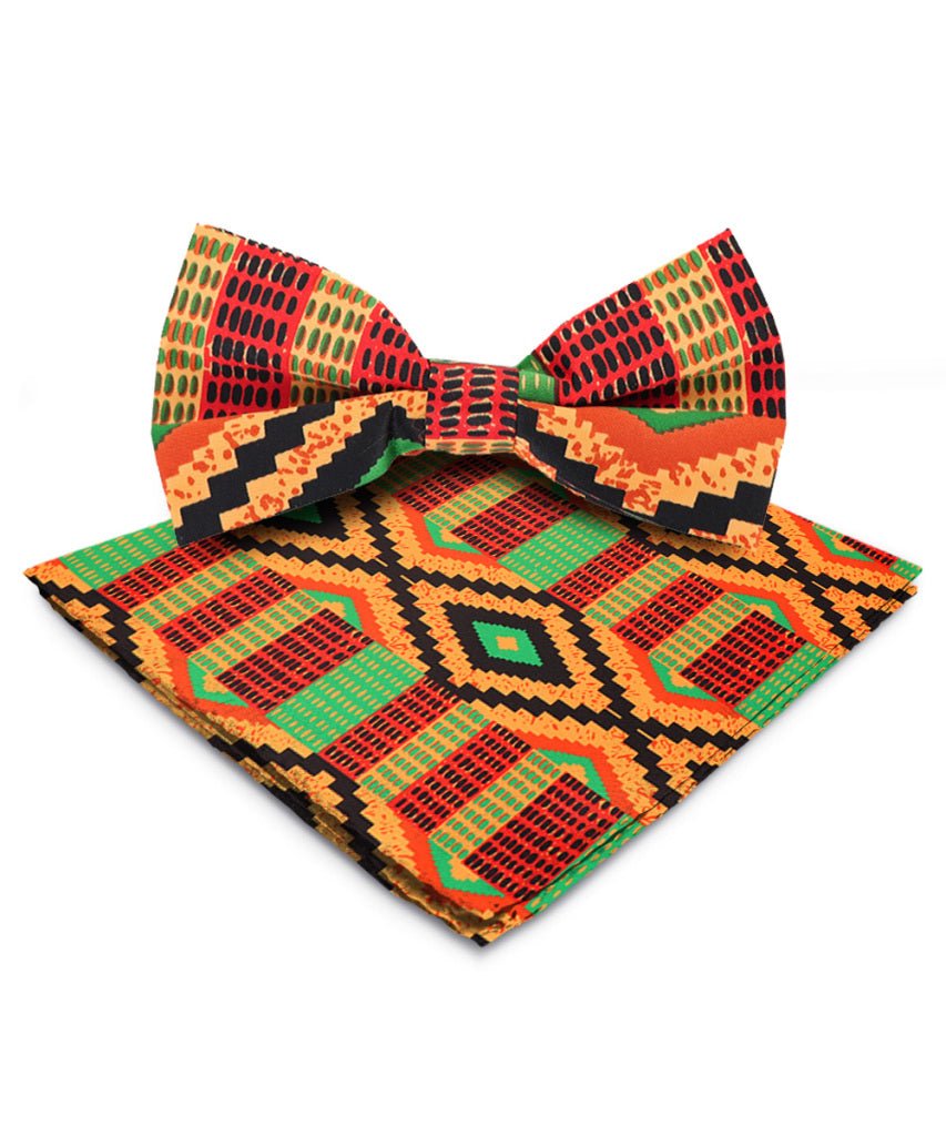 Vittorio Farina Men's Kente Satin Bow Tie & Pocket Square in Gift Box