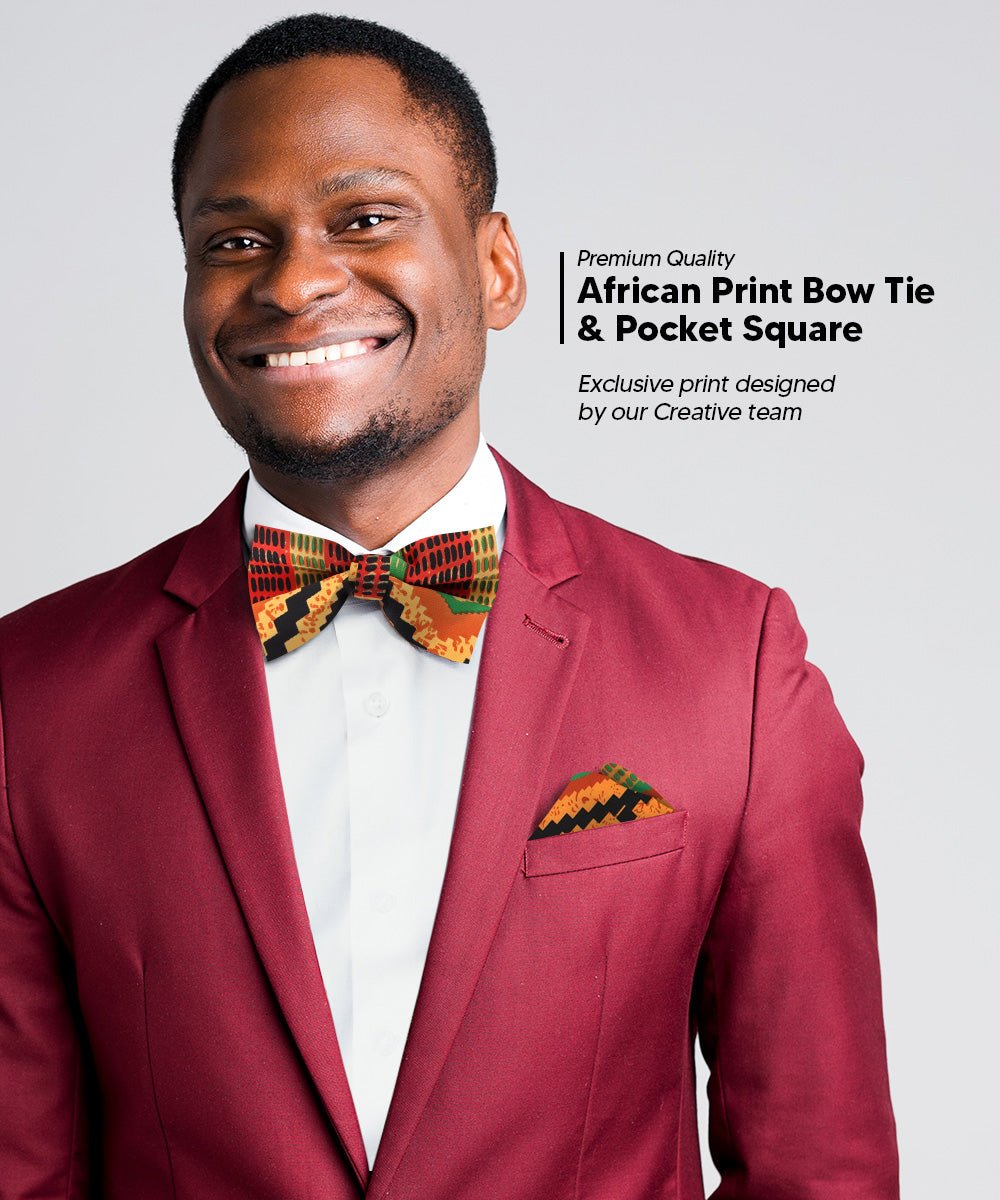 Vittorio Farina Men's Kente Satin Bow Tie & Pocket Square in Gift Box