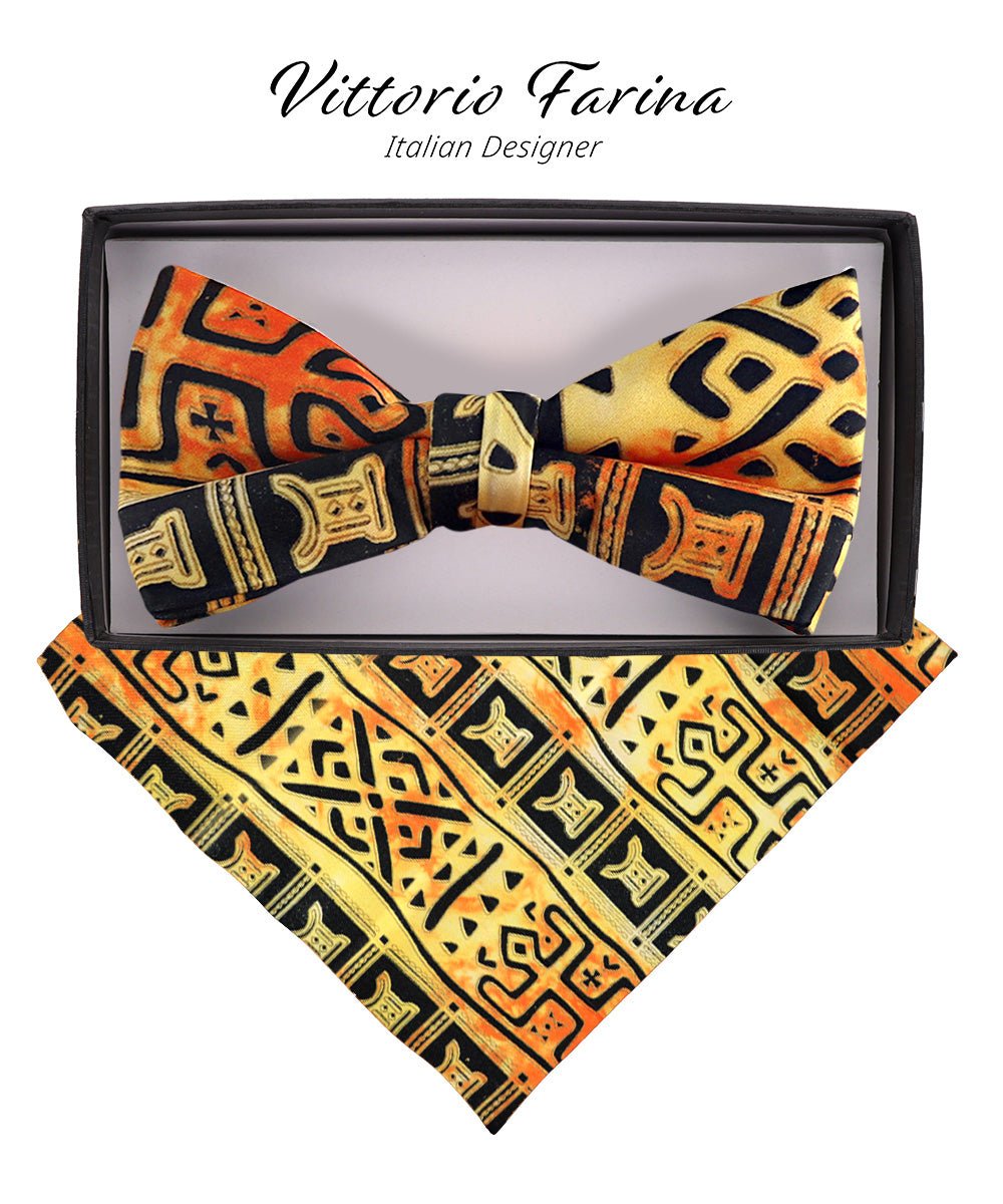 Vittorio Farina Men's Kente Satin Bow Tie & Pocket Square in Gift Box
