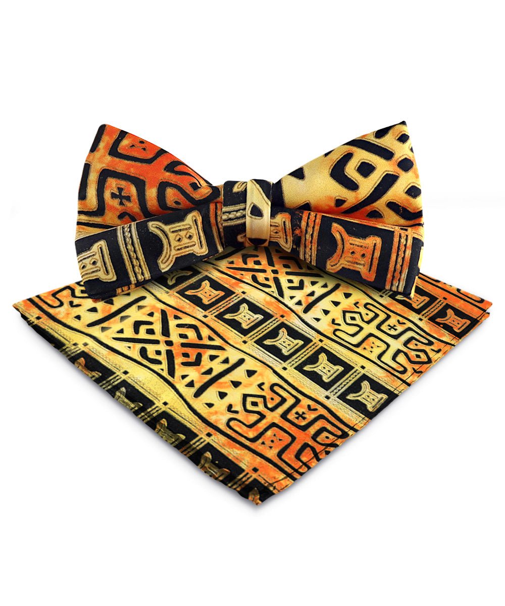 Vittorio Farina Men's Kente Satin Bow Tie & Pocket Square in Gift Box