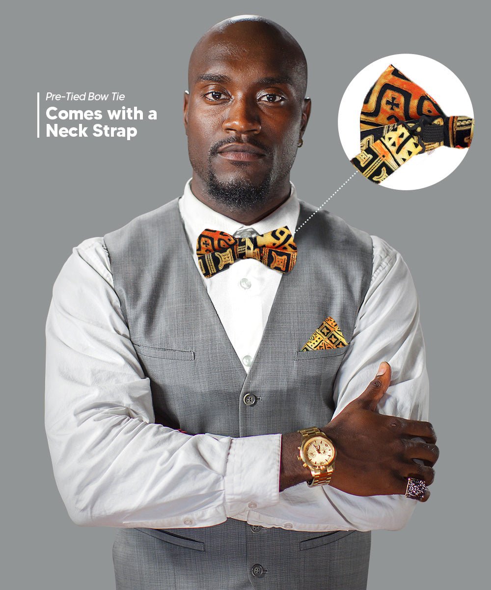 Vittorio Farina Men's Kente Satin Bow Tie & Pocket Square in Gift Box