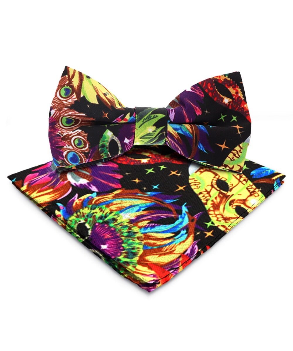 Vittorio Farina Men's Mardi Gras Satin Bow Tie & Pocket Square in Gift Box