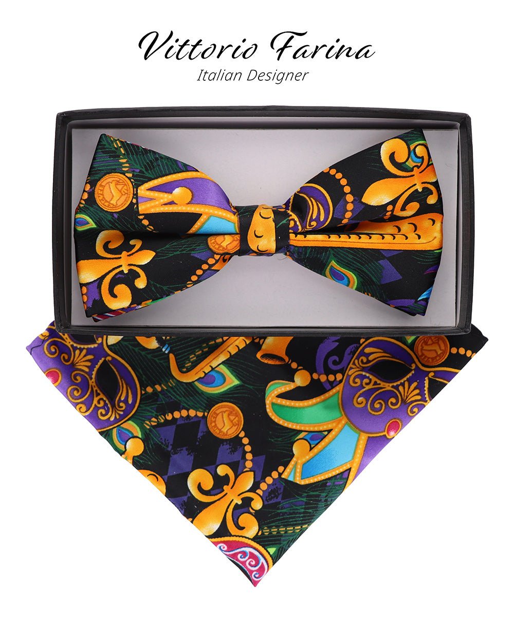 Vittorio Farina Men's Mardi Gras Satin Bow Tie & Pocket Square in Gift Box