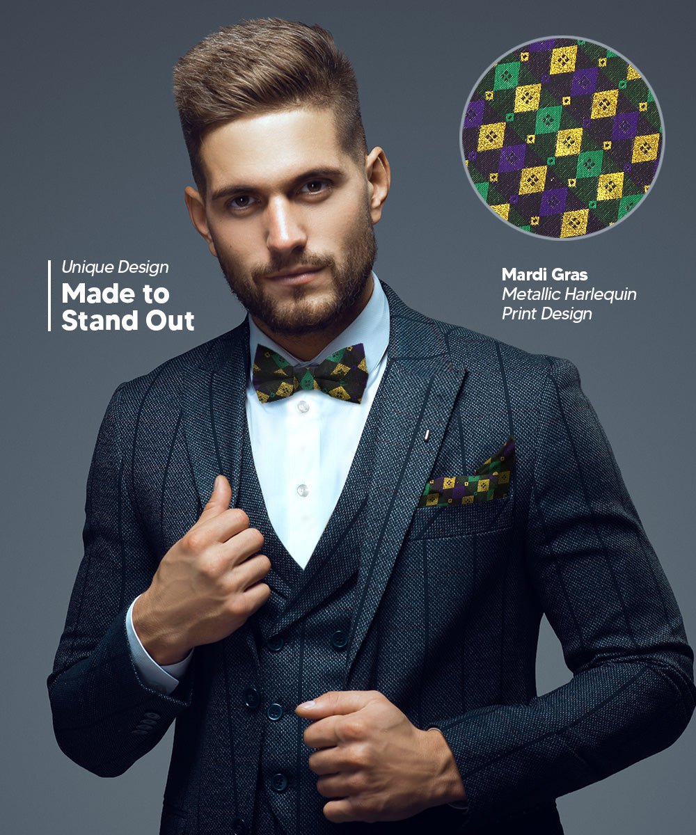 Vittorio Farina Men's Mardi Gras Satin Bow Tie & Pocket Square in Gift Box