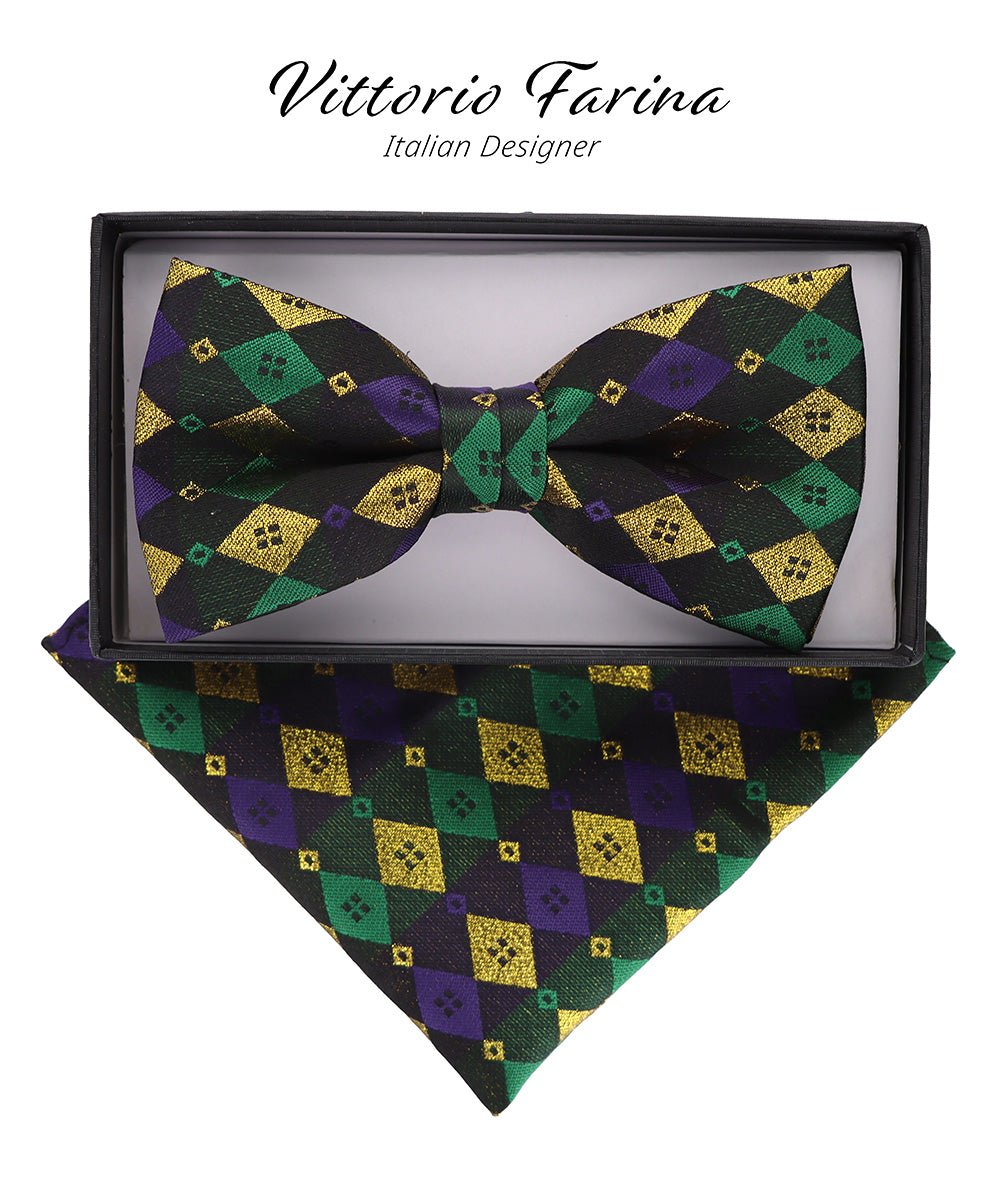 Vittorio Farina Men's Mardi Gras Satin Bow Tie & Pocket Square in Gift Box