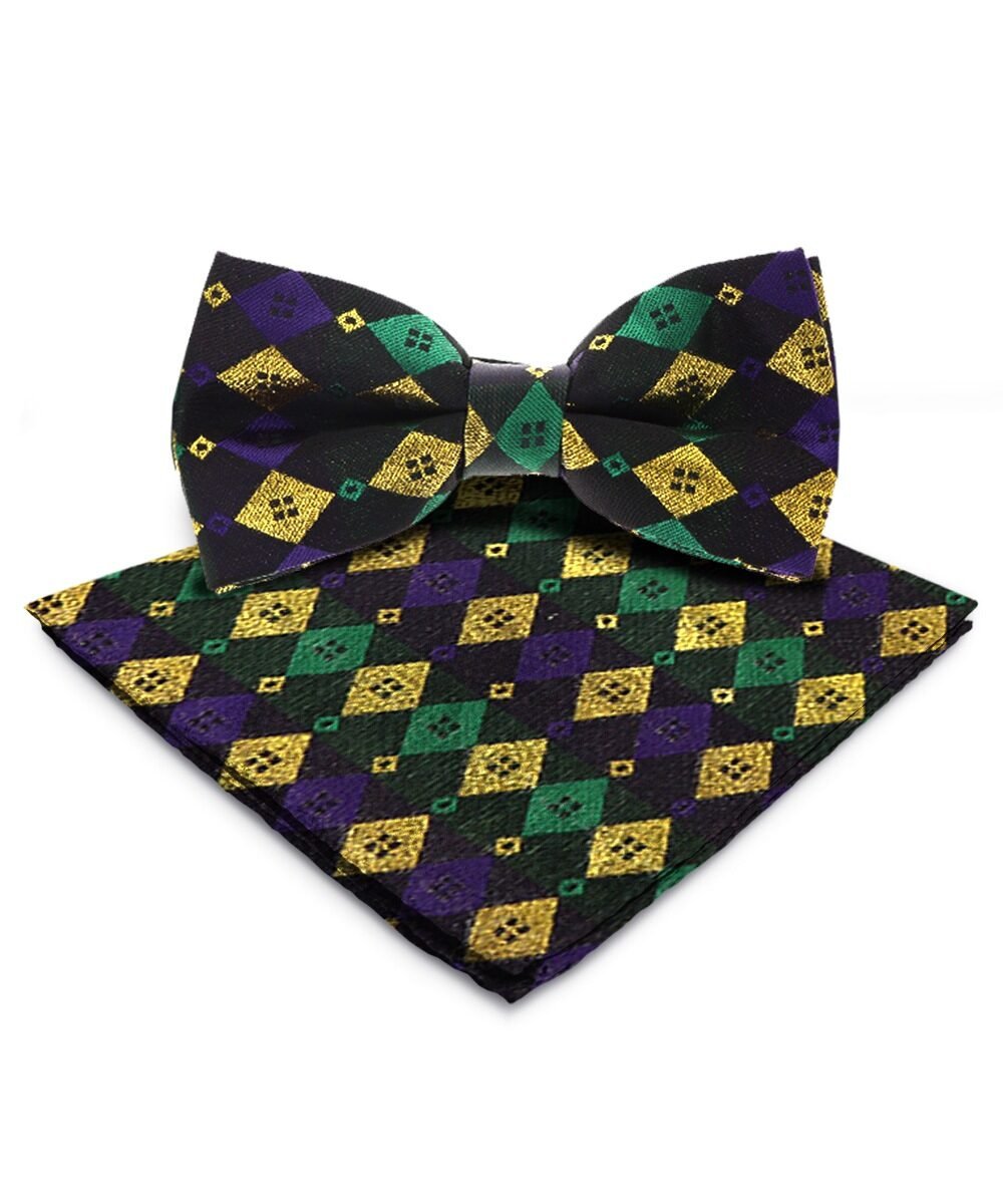 Vittorio Farina Men's Mardi Gras Satin Bow Tie & Pocket Square in Gift Box