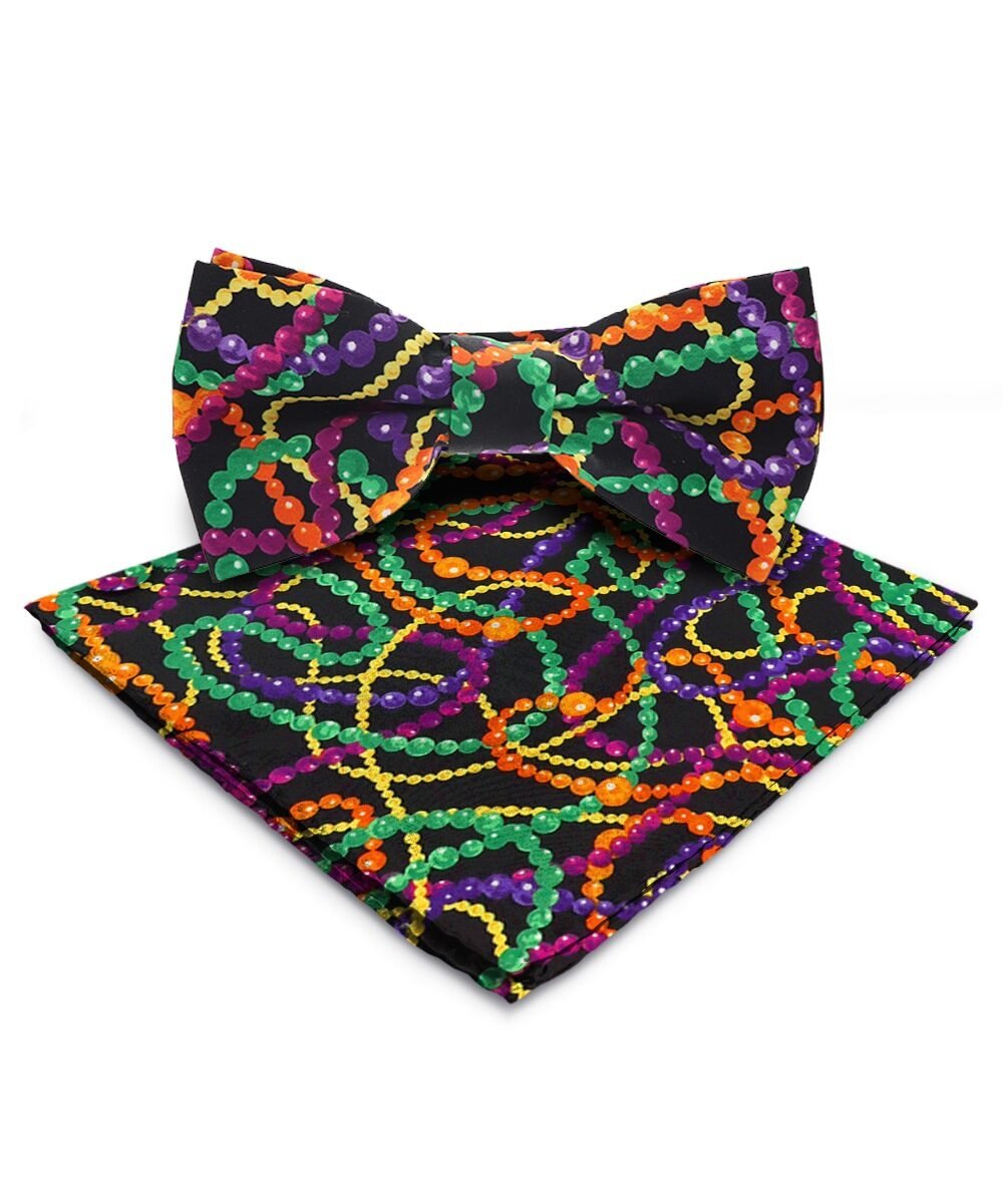 Vittorio Farina Men's Mardi Gras Satin Bow Tie & Pocket Square in Gift Box