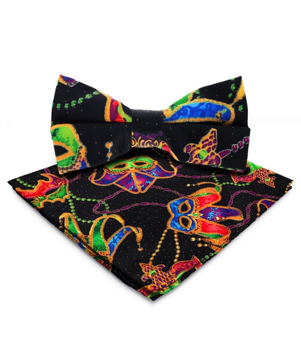Vittorio Farina Men's Mardi Gras Satin Bow Tie & Pocket Square in Gift Box