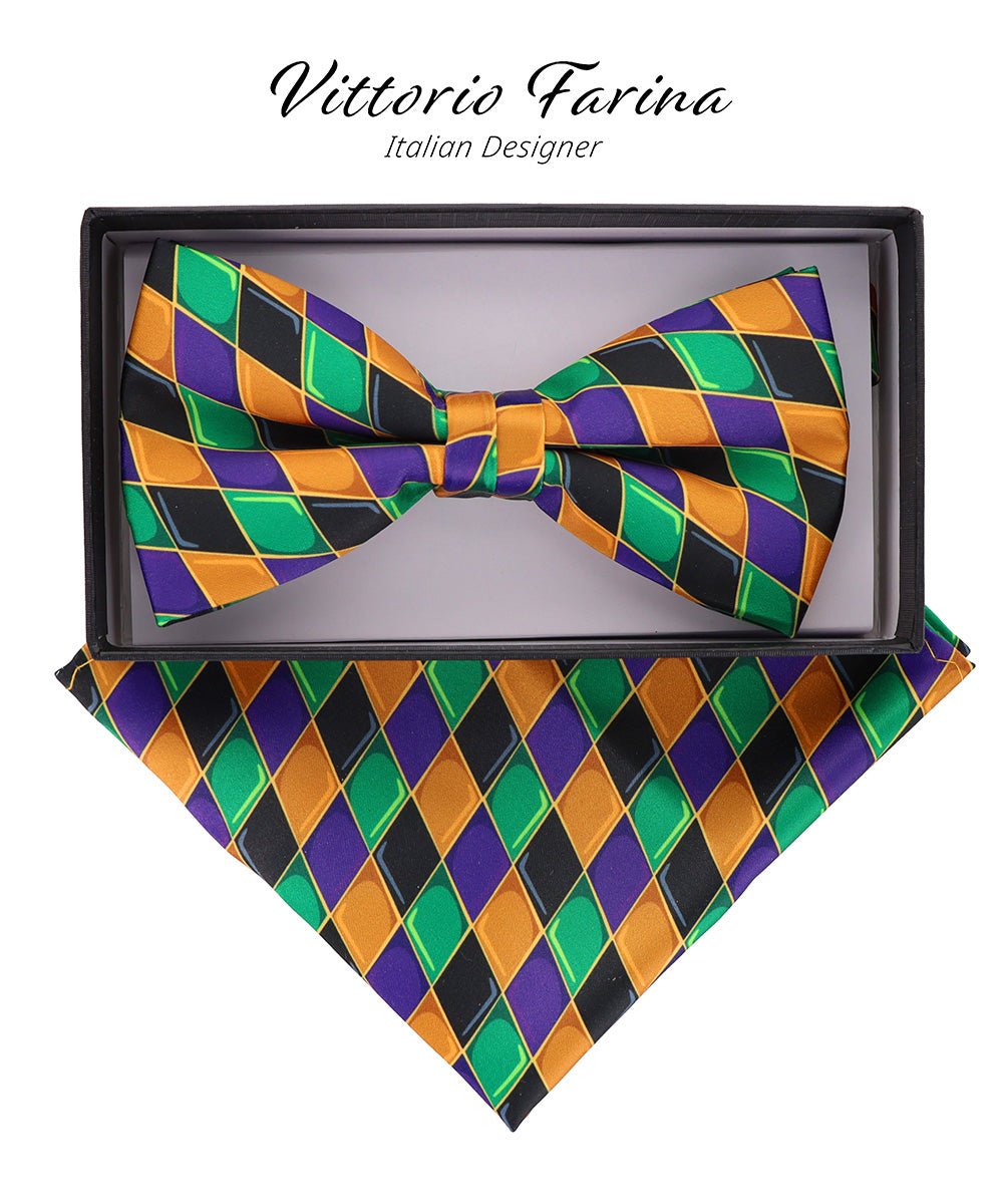 Vittorio Farina Men's Mardi Gras Satin Bow Tie & Pocket Square in Gift Box