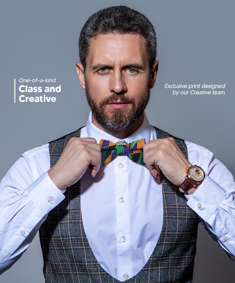 Vittorio Farina Men's Mardi Gras Satin Bow Tie & Pocket Square in Gift Box