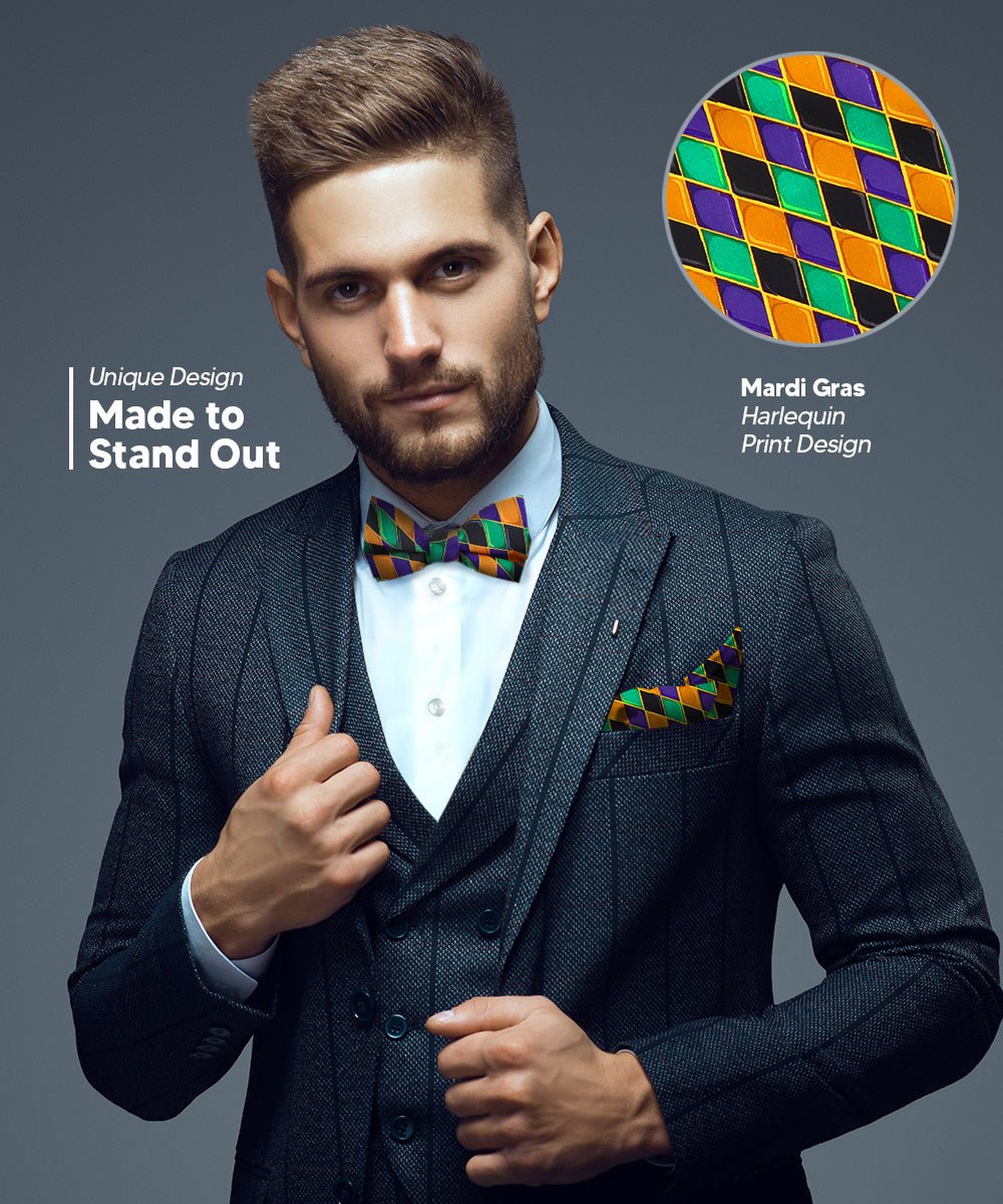 Vittorio Farina Men's Mardi Gras Satin Bow Tie & Pocket Square in Gift Box