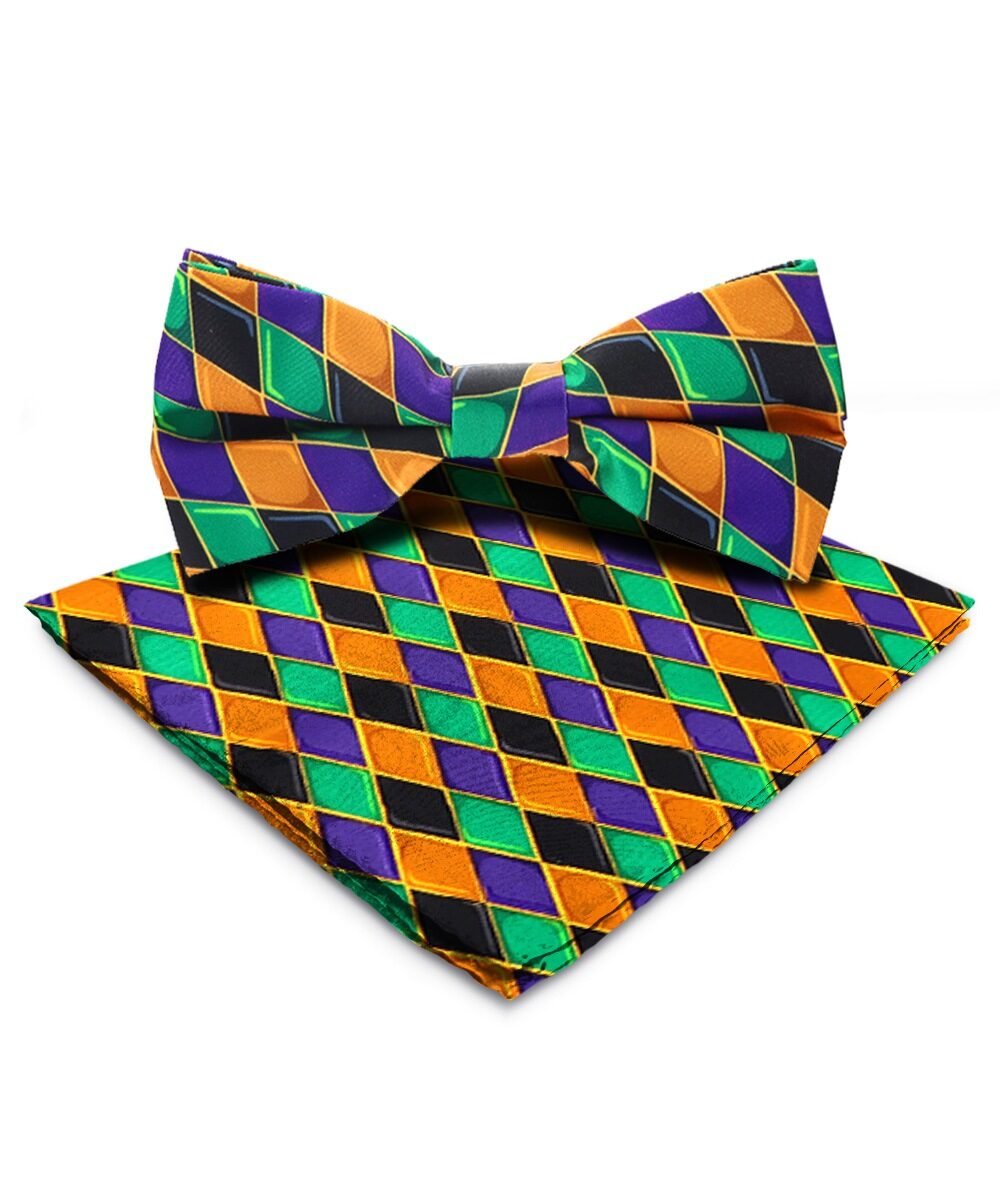 Vittorio Farina Men's Mardi Gras Satin Bow Tie & Pocket Square in Gift Box