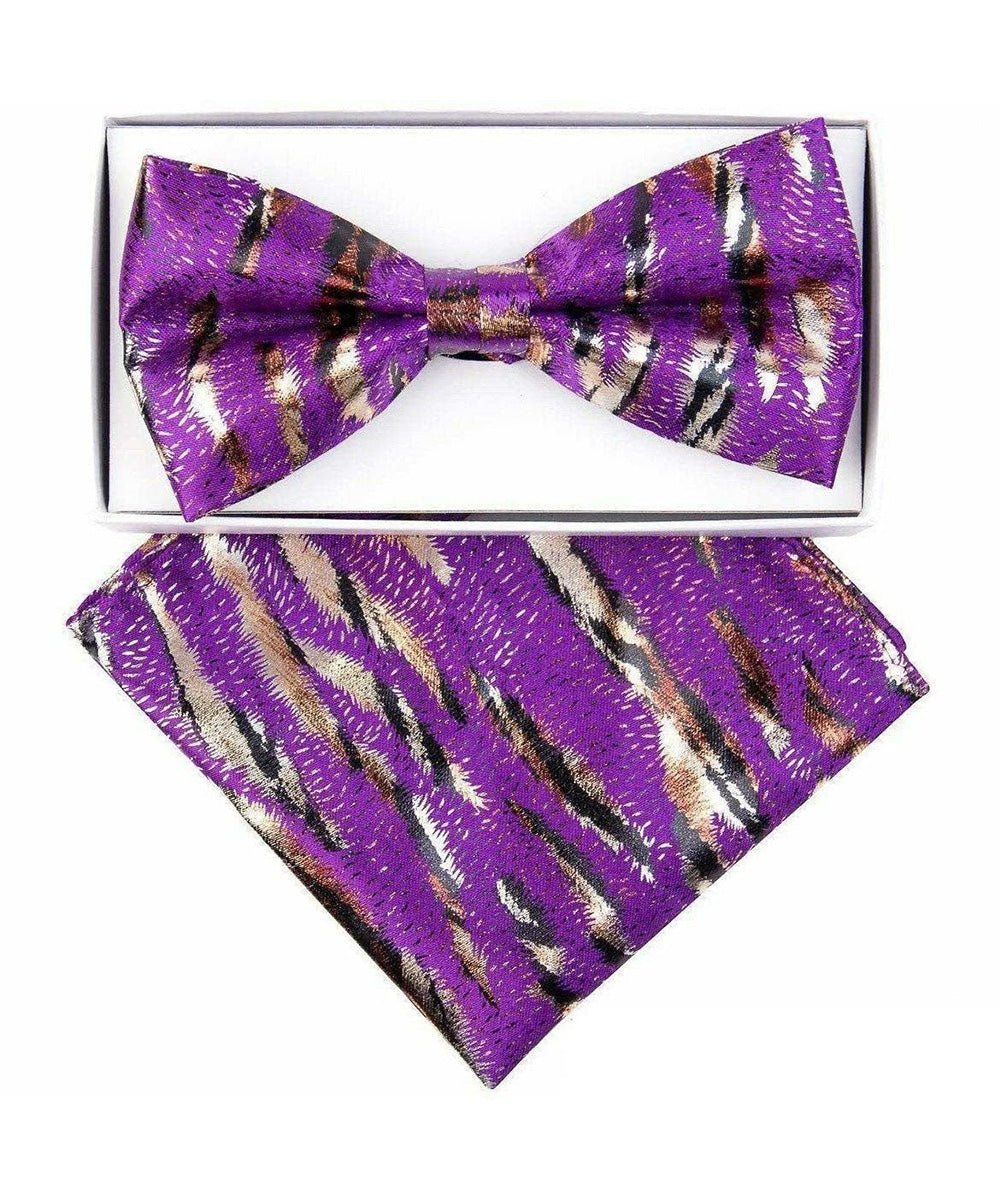 Vittorio Farina Men's Metallic Design Bow Tie & Pocket Square in Gift Box