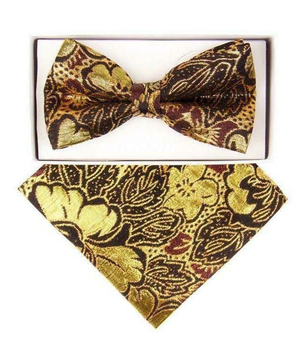 Vittorio Farina Men's Metallic Design Bow Tie & Pocket Square in Gift Box