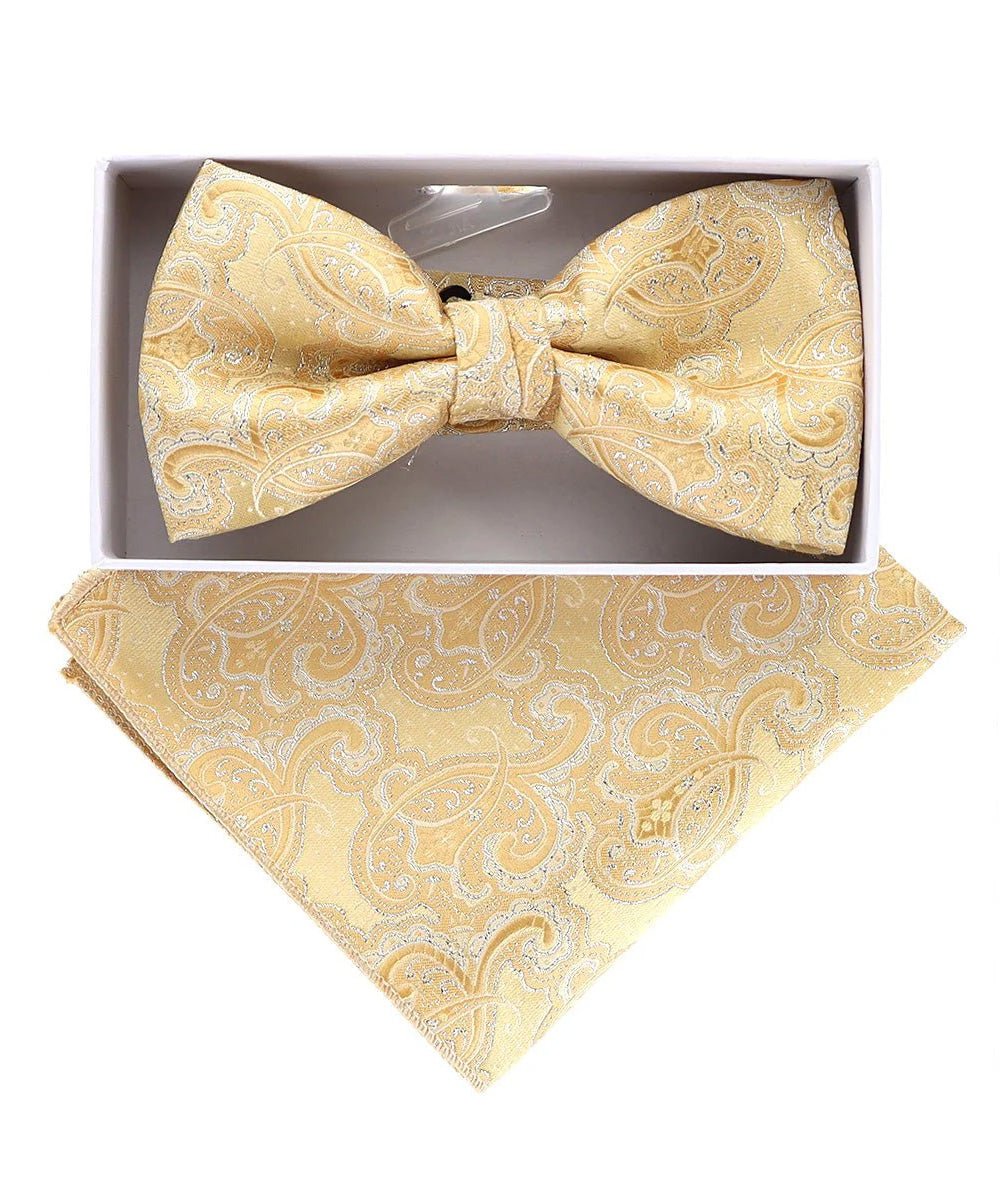 Vittorio Farina Men's Metallic Design Bow Tie & Pocket Square in Gift Box