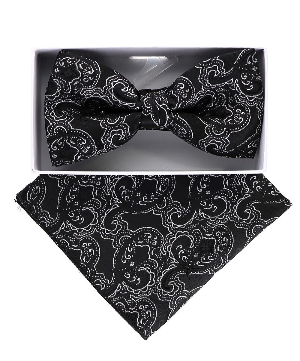 Vittorio Farina Men's Metallic Design Bow Tie & Pocket Square in Gift Box