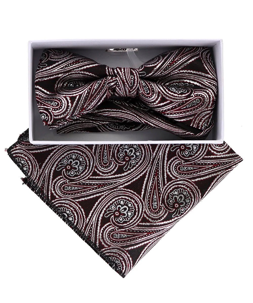 Vittorio Farina Men's Metallic Design Bow Tie & Pocket Square in Gift Box