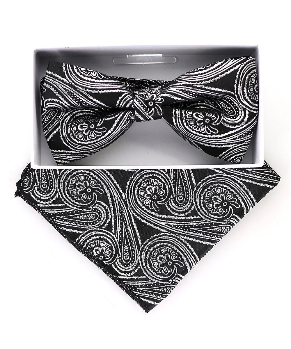 Vittorio Farina Men's Metallic Design Bow Tie & Pocket Square in Gift Box