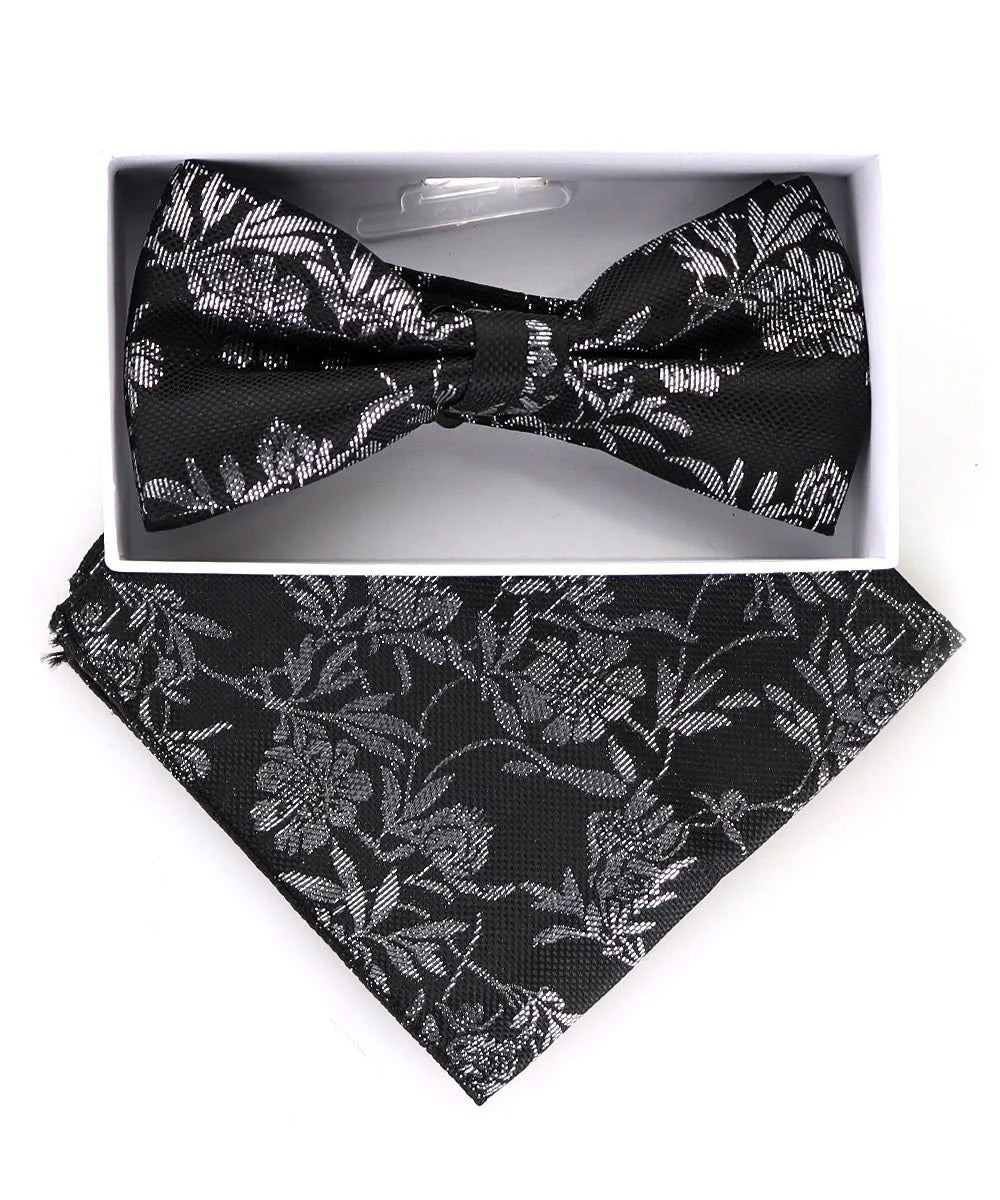 Vittorio Farina Men's Metallic Design Bow Tie & Pocket Square in Gift Box