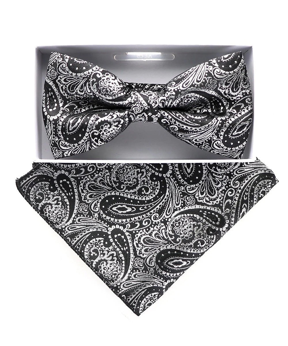 Vittorio Farina Men's Metallic Design Bow Tie & Pocket Square in Gift Box