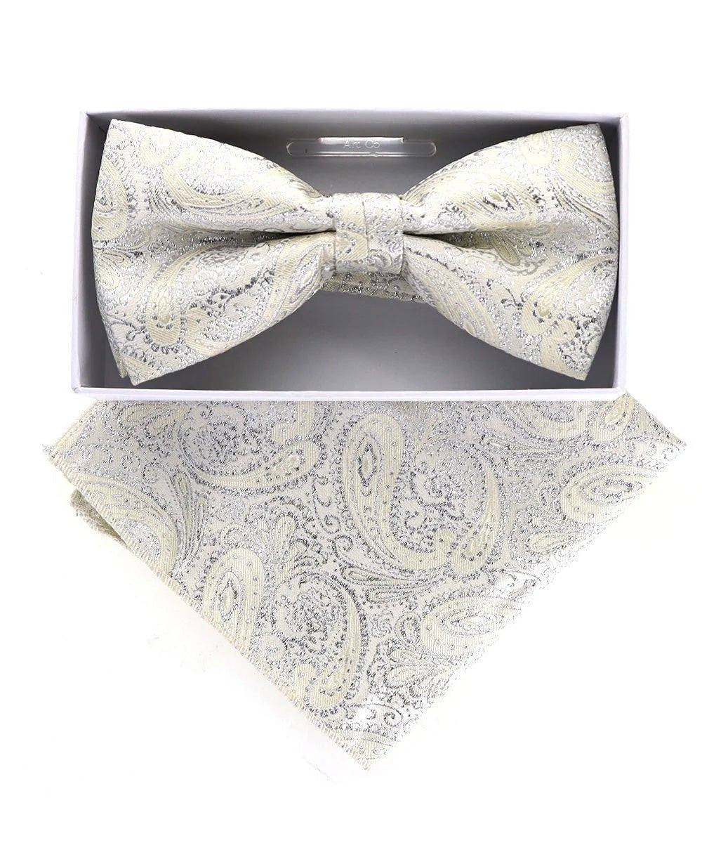 Vittorio Farina Men's Metallic Design Bow Tie & Pocket Square in Gift Box