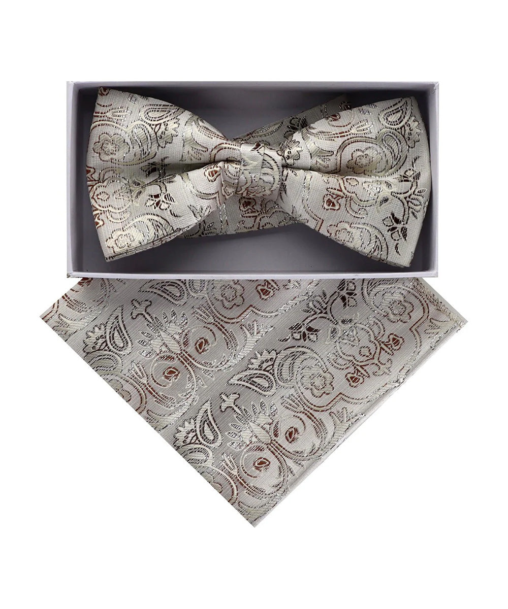 Vittorio Farina Men's Metallic Design Bow Tie & Pocket Square in Gift Box