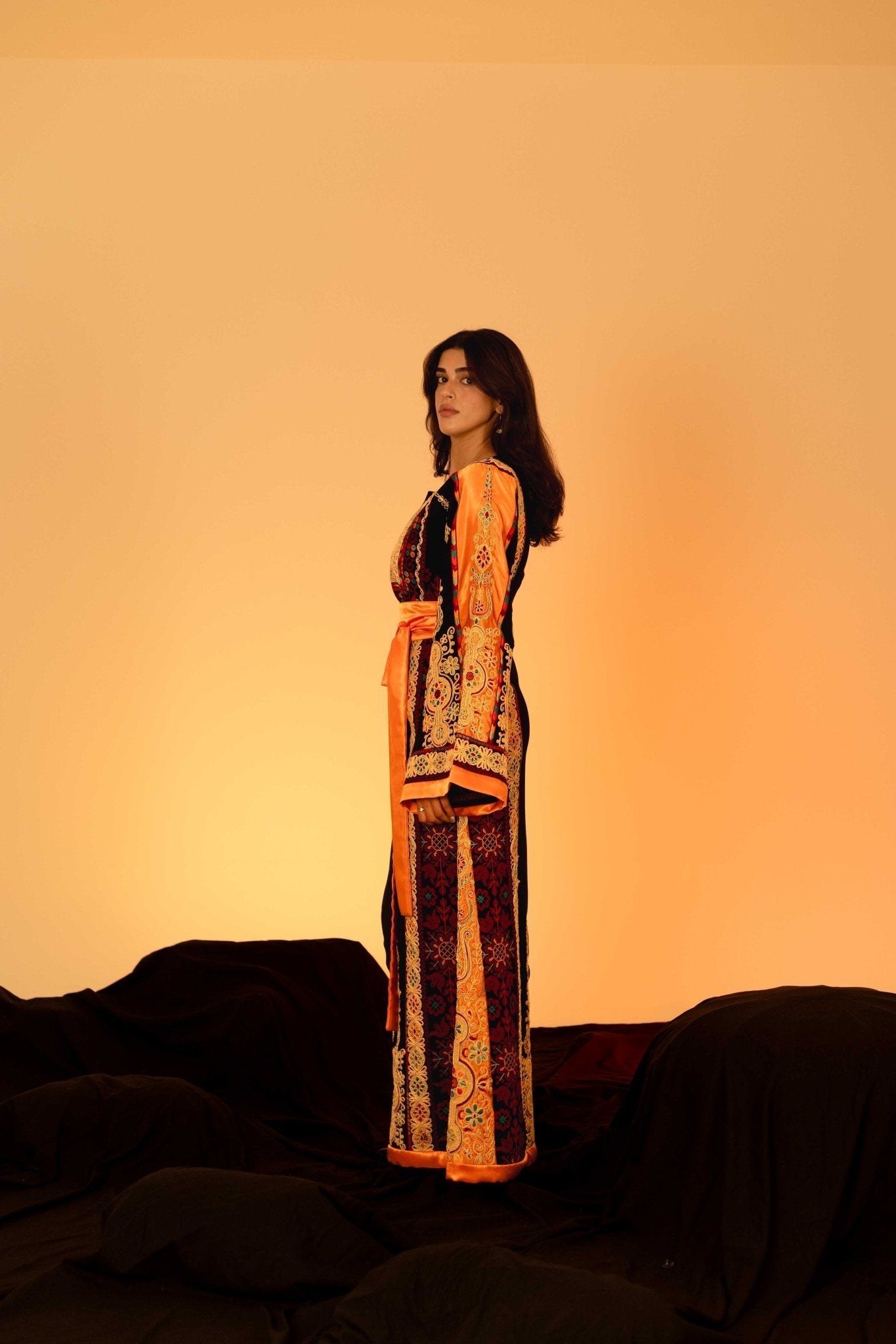 Black and Orange Traditional Palestinian Thobe