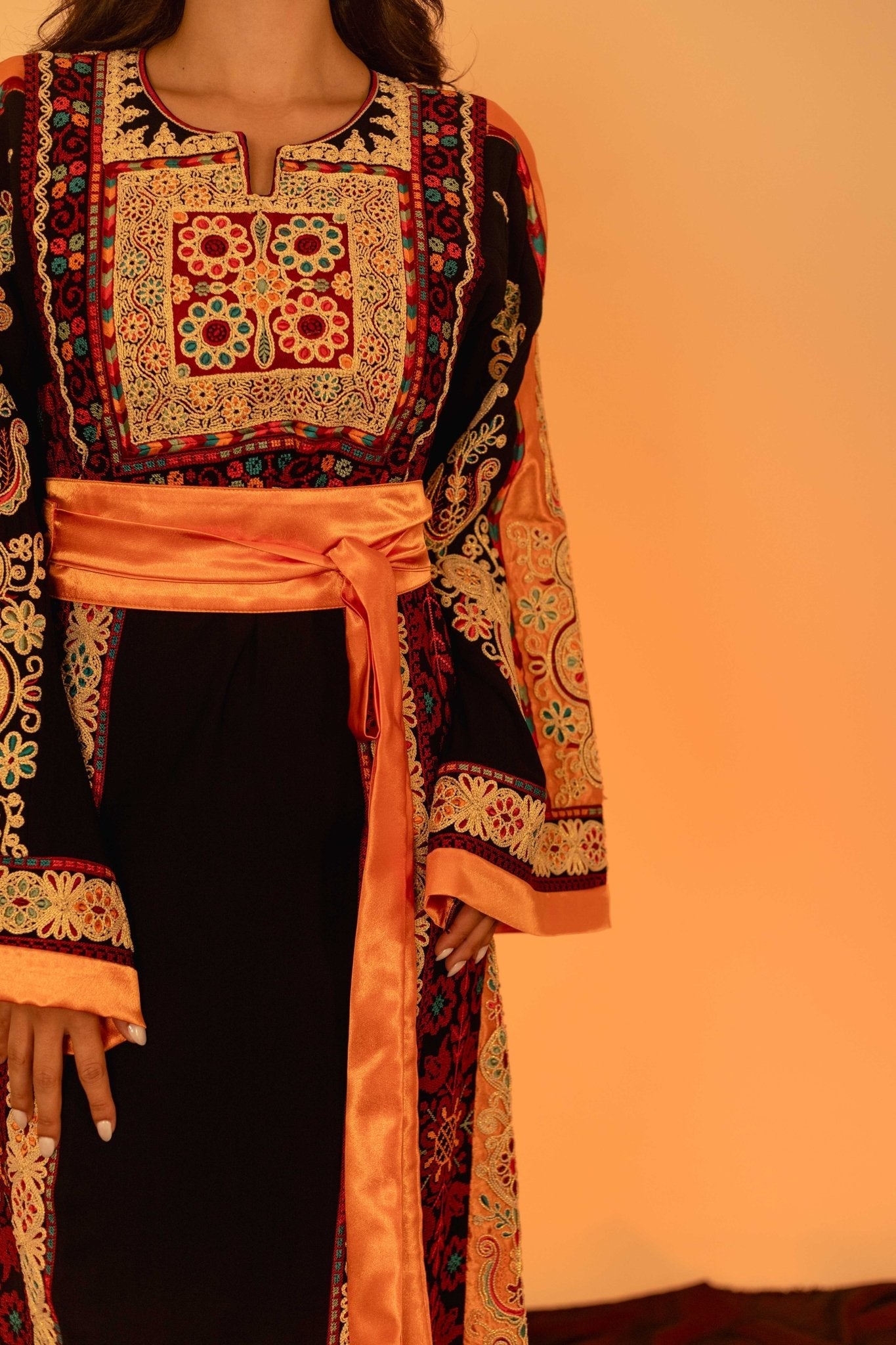 Black and Orange Traditional Palestinian Thobe