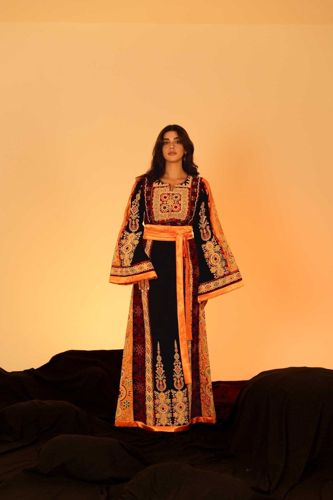 Black and Orange Traditional Palestinian Thobe