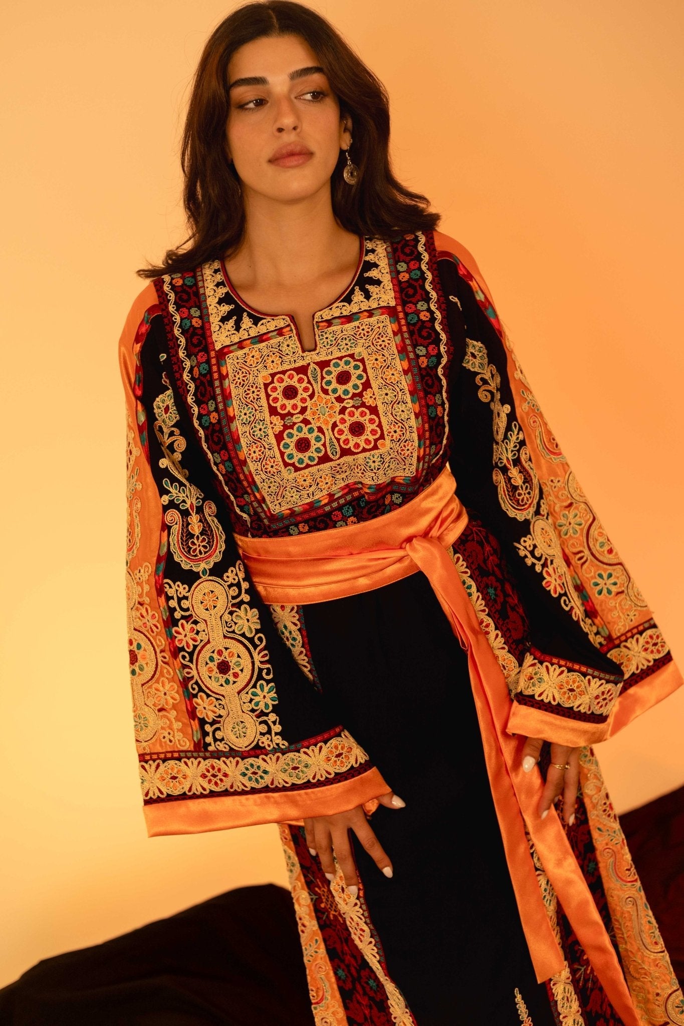 Black and Orange Traditional Palestinian Thobe