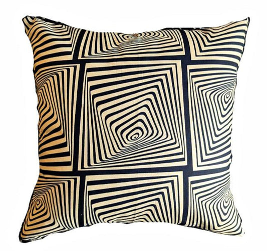African Print Fabric Pillow Cover - Black Beige Abstract Pattern