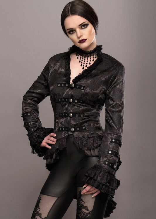Elegant Black Victorian Jacket with Lace Embellishments - Concordia Style Boutique
