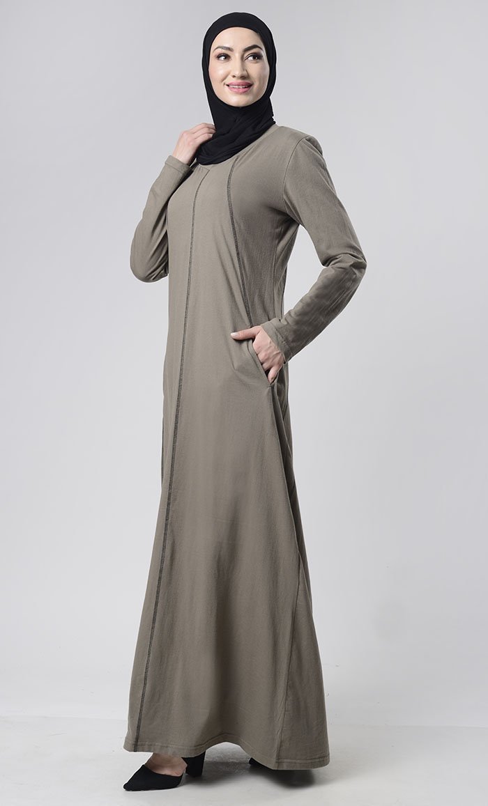 Black Detail Abaya With Pockets
