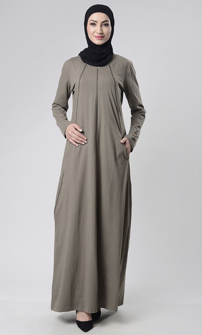 Black Detail Abaya With Pockets