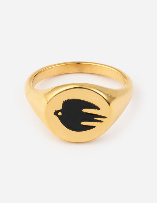 Black Enamel Gold Dove Ring - Concordia Style Boutique