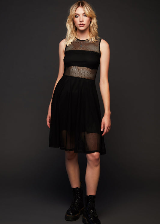 She's Got The Look Black Contrast Mesh A-Line Midi Dress - Concordia Style Boutique