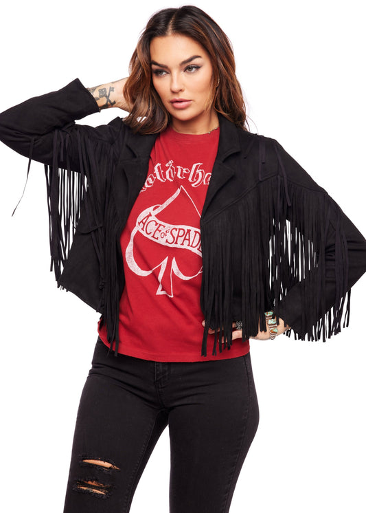 Black Faux Suede Moto Jacket with Fringe - Concordia Style Boutique