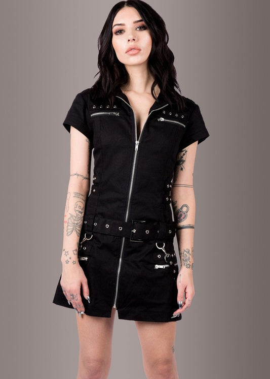 Macabre Heartdrop Goth Mini Dress with Buckles and Lacing - Concordia Style Boutique
