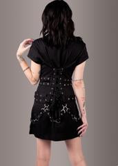 Macabre Heartdrop Goth Mini Dress with Buckles and Lacing - Concordia Style Boutique