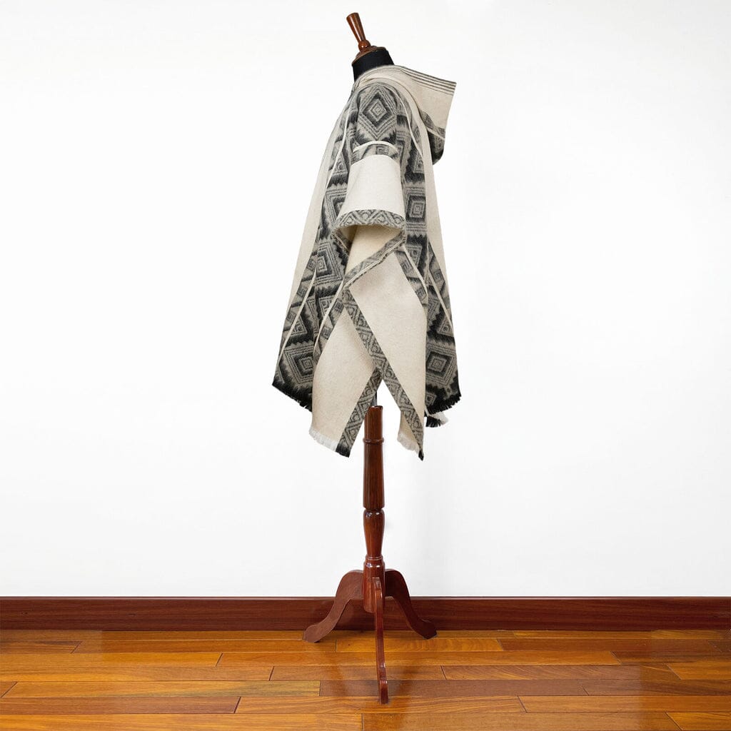 Black Grey Diamonds Alpaca Poncho