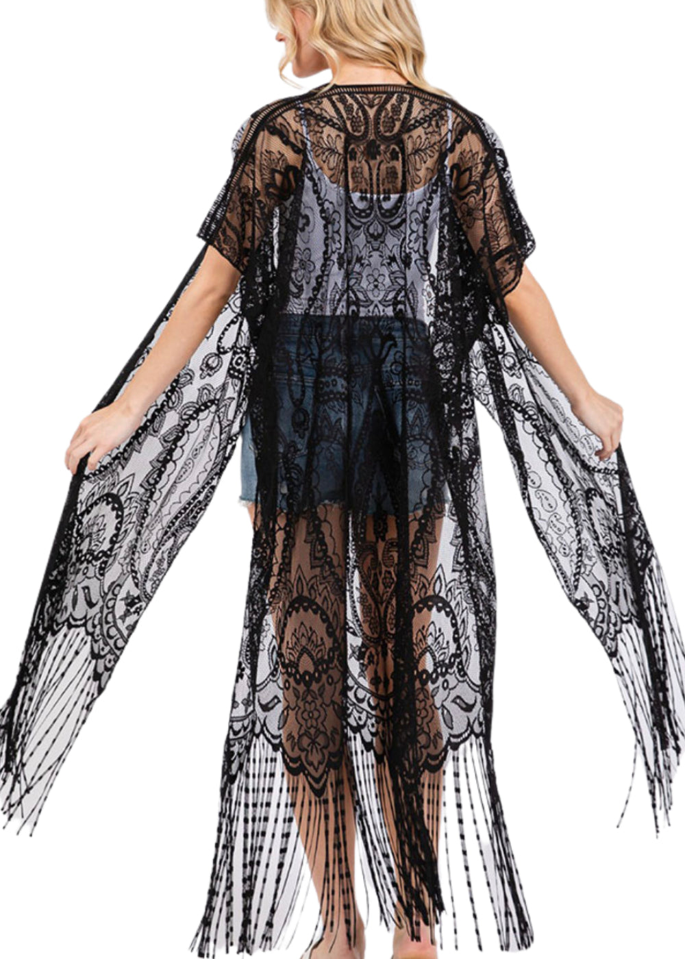 Black Lace Fringe Kimono - Concordia Style Boutique